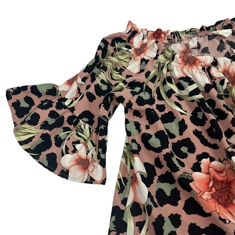 143 Story by Line Up Womens Top Off Shoulder Floral Animal Print Blouse Medium - Picture 6 of 10